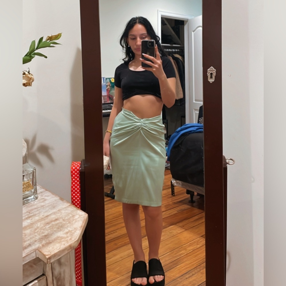Green satin skirt